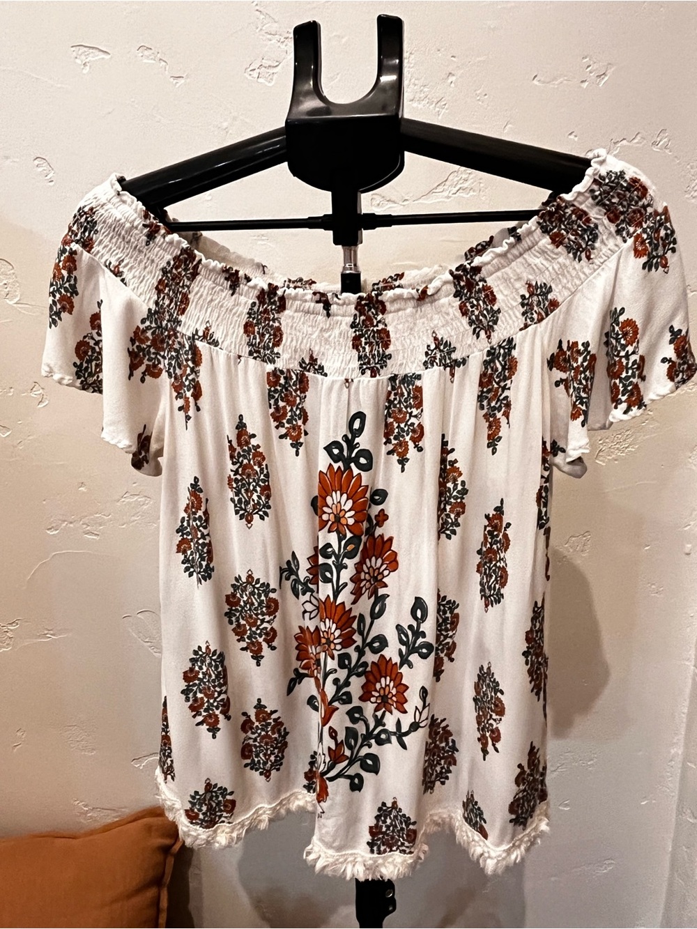 Xhilaration off the shoulder blouse with tassel hem